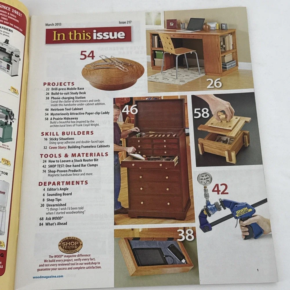 March 2013 Issue 217 DIY Wood Magazine Woodworking Arts Crafts Projects Home